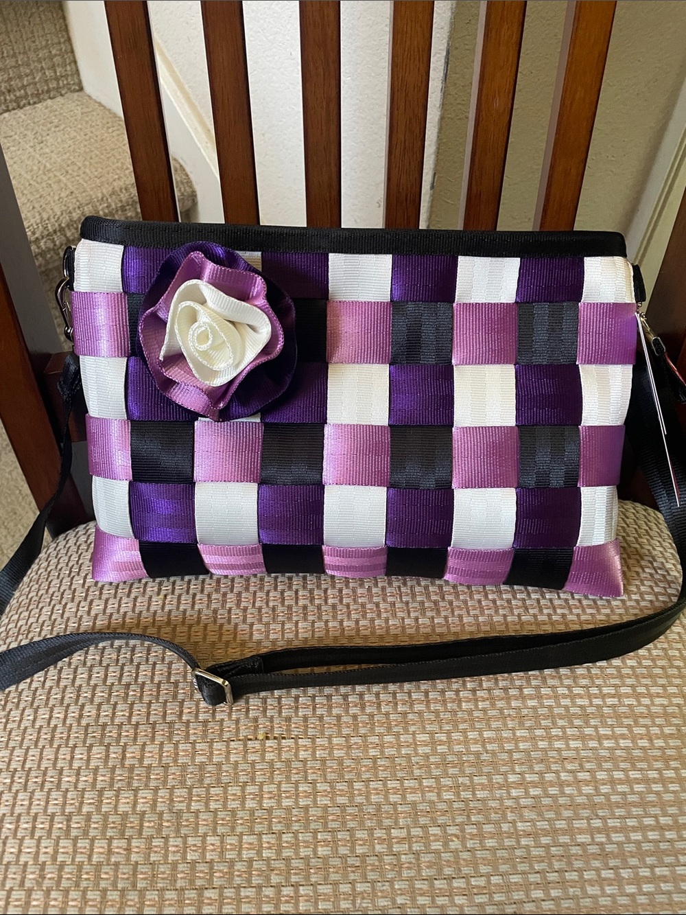 Harveys Treat Large Hip Pack Crossbody Bag with Flower Accent - Purple & White